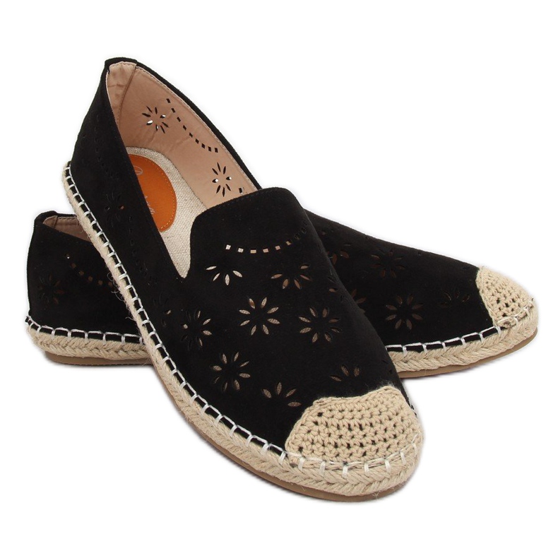 Schwarze durchbrochene Espadrilles 9023 Schwarz 1