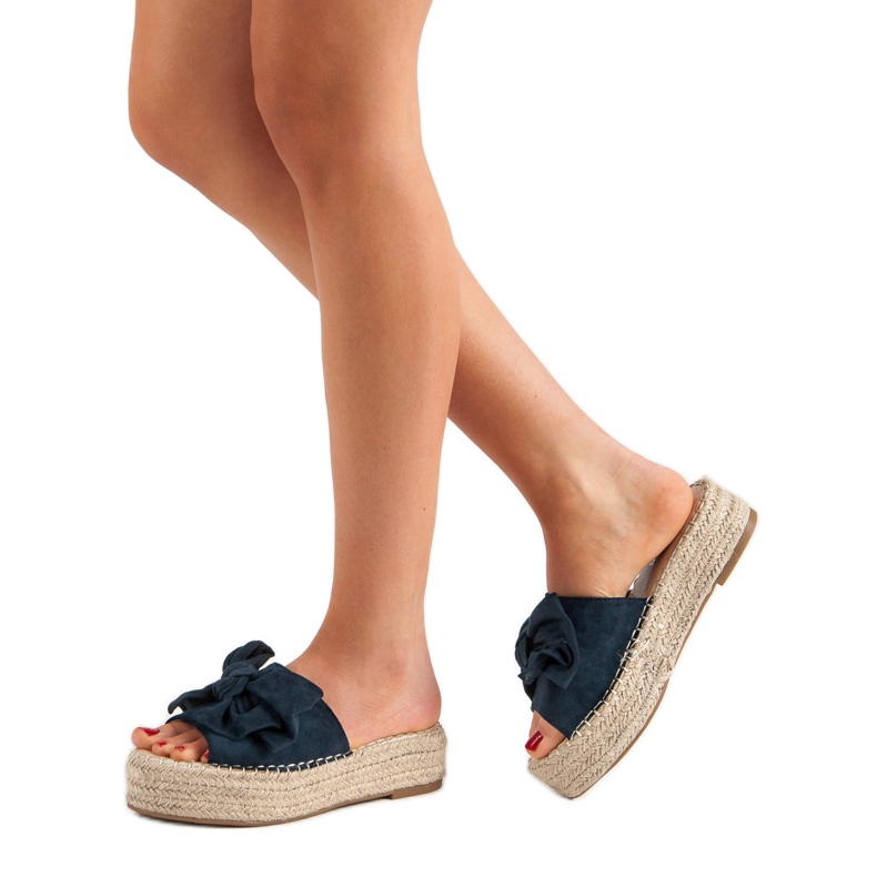 Espadrilles Hausschuhe auf der Plattform blau navy blau 2