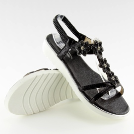 Bequeme Sandalen mit Blumen schwarz 127-58 Schwarz II-GAT 2