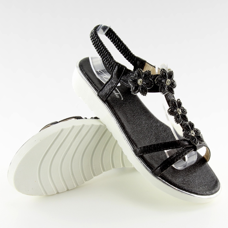 Bequeme Sandalen mit Blumen schwarz 127-58 Schwarz II-GAT 2