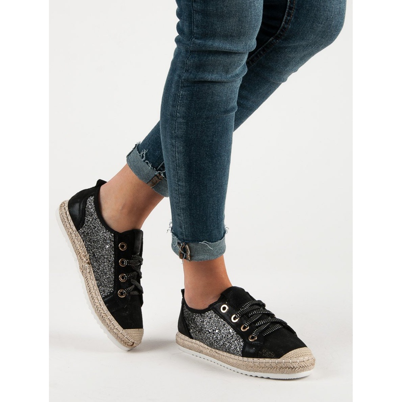 Gebundene Espadrilles schwarz 1
