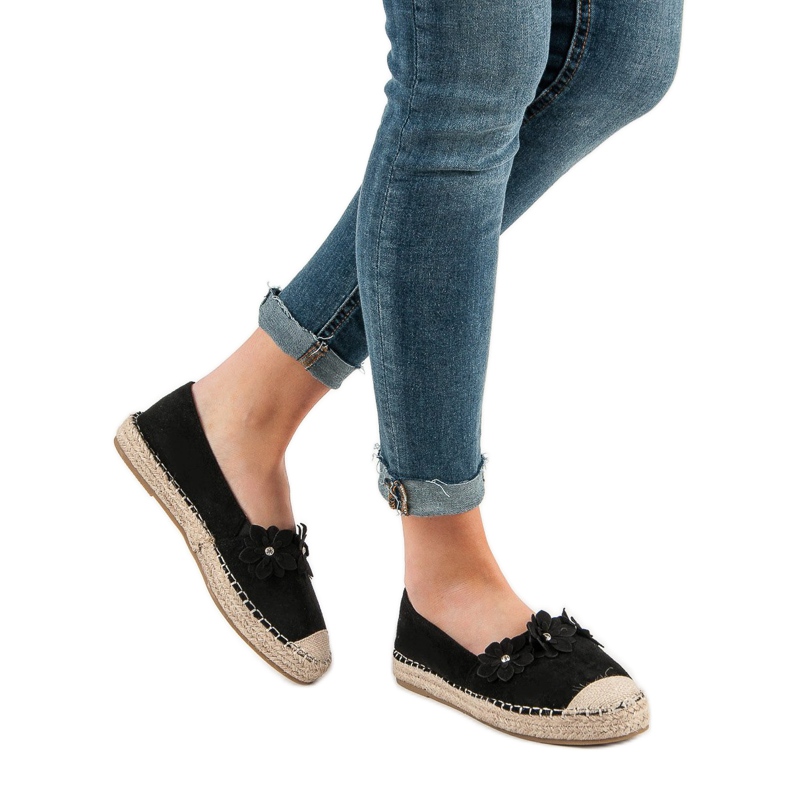 Espadrilles mit Blumen schwarz 1