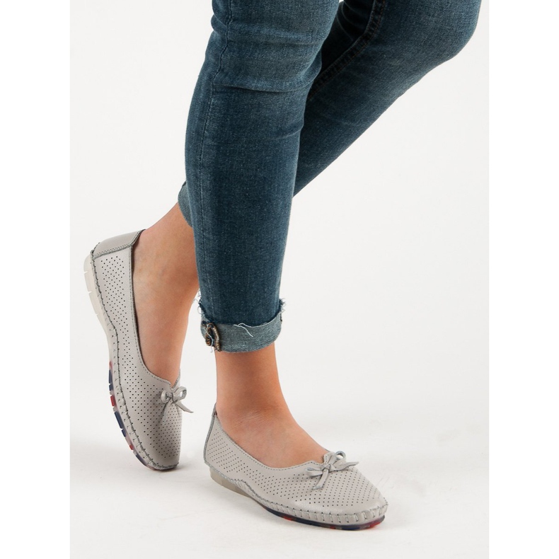 VINCEZA durchbrochene Lederballerinas grau 1