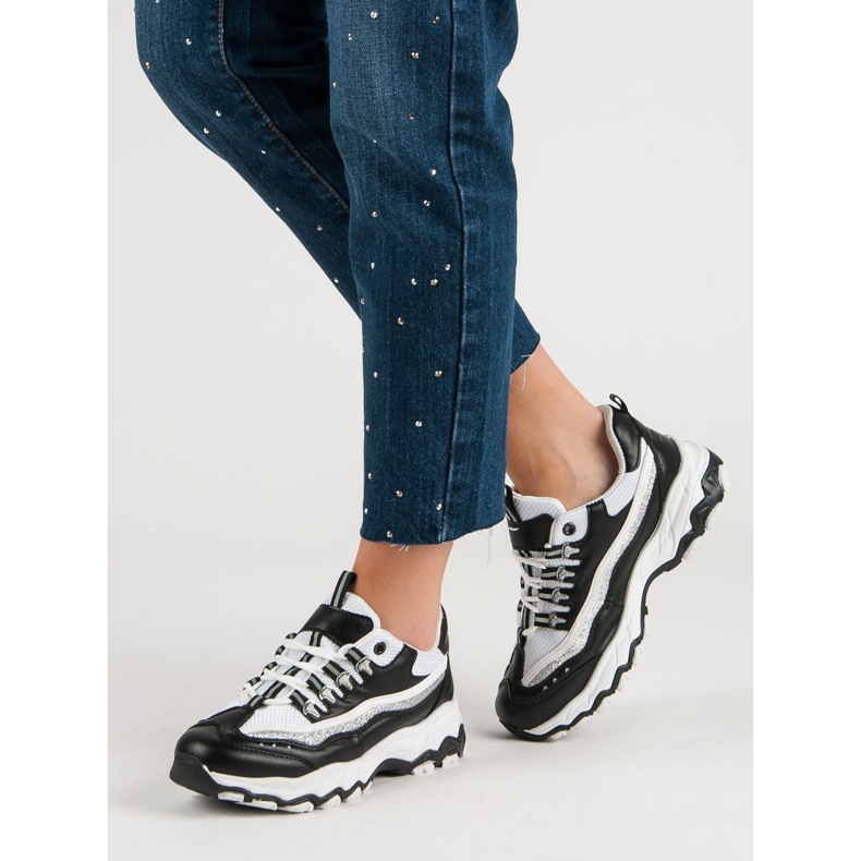 Sneakers mit Glitzer weiß schwarz 1