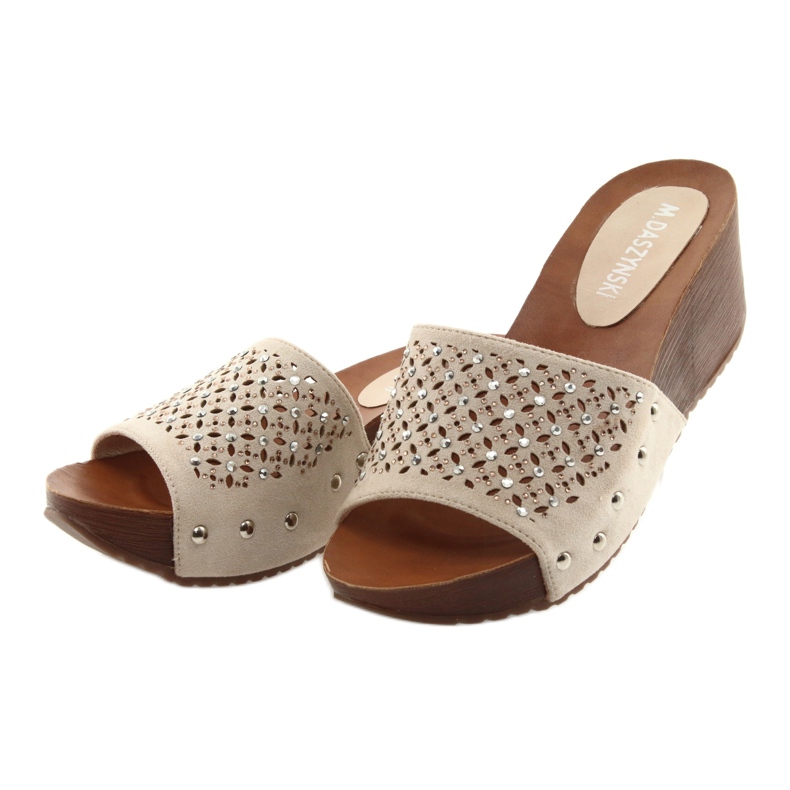 M.Daszyński Beige Hausschuhe Daszyński SA144-6 mit Zirkonia 3