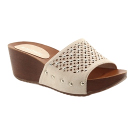 M.Daszyński Beige Hausschuhe Daszyński SA144-6 mit Zirkonia 1