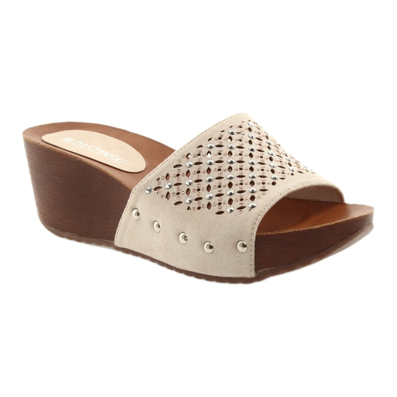 M.Daszyński Beige Hausschuhe Daszyński SA144-6 mit Zirkonia 1