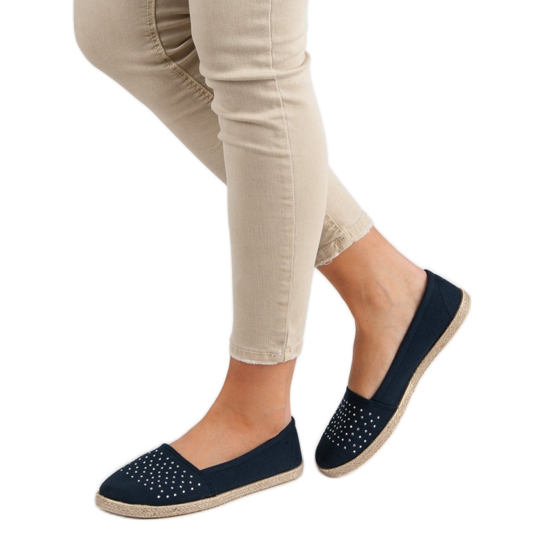 Marineblaue Espadrilles mit Kristallen 2