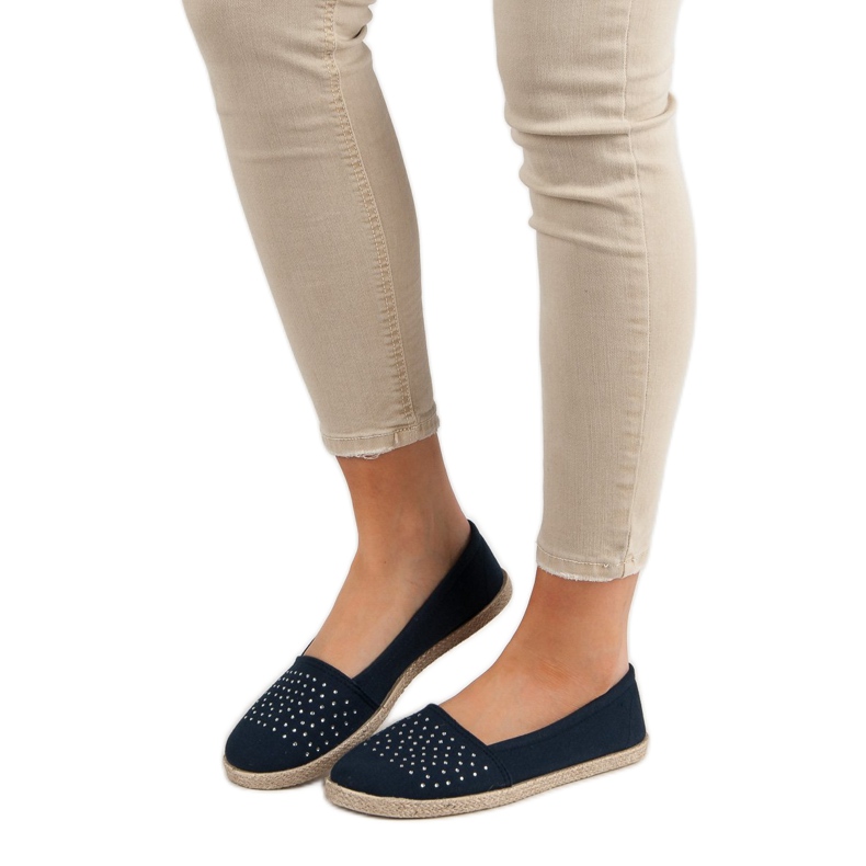 Marineblaue Espadrilles mit Kristallen 1