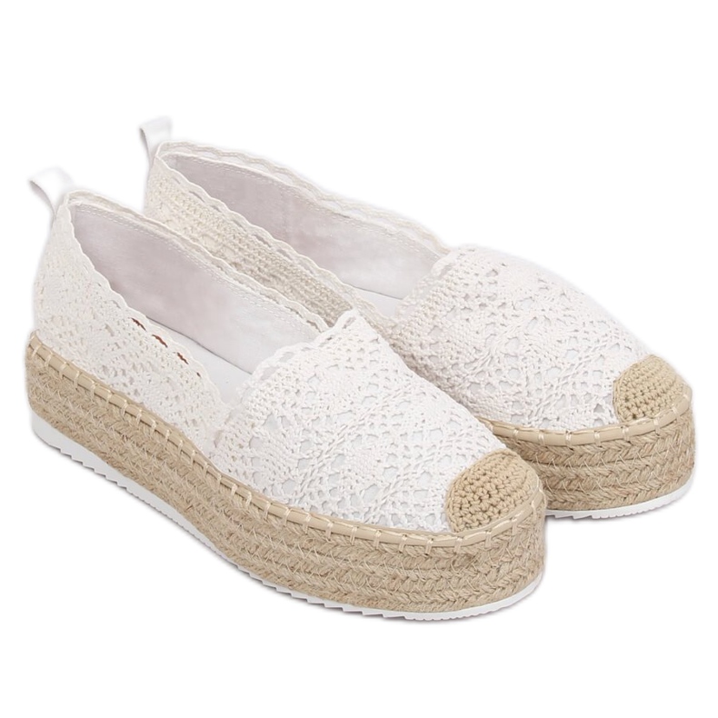 Weiße Spitze Espadrilles A8692 Weiß 2