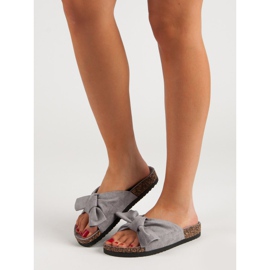 VINCEZA Hausschuhe mit Schleife grau 1