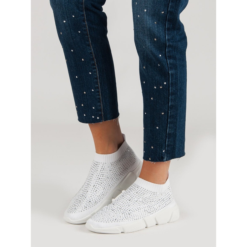 Textile Sportschuhe mit Kristallen weiß 2