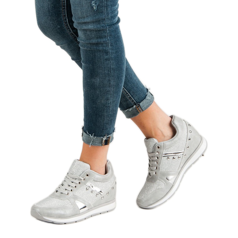Cm Paris Silberne Sneakers mit Strasssteinen grau 2