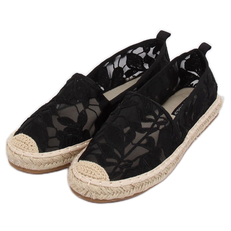 Schwarze durchbrochene Espadrilles 68-130 Schwarz 2