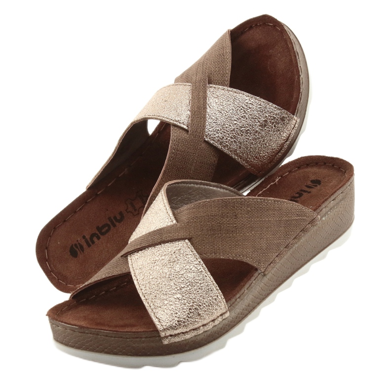 KOMFORT INBLU GX006 braun / gold Hausschuhe beige golden 5