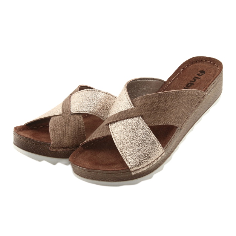 KOMFORT INBLU GX006 braun / gold Hausschuhe beige golden 3