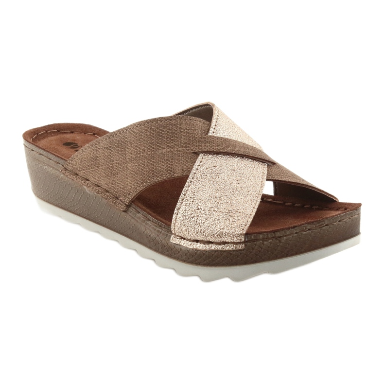 KOMFORT INBLU GX006 braun / gold Hausschuhe beige golden 1