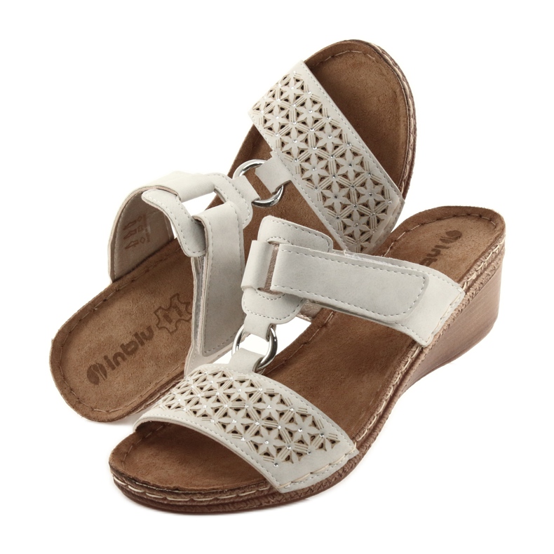 Inblu NA03 beige Pailletten Klett Hausschuhe 5