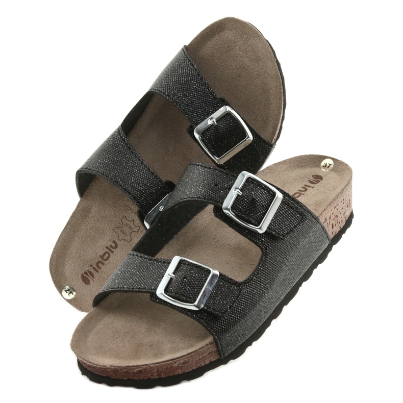 Schwarze Inblu NM013 Damenschuhe in Schwarz mit Silberpartikeln 5