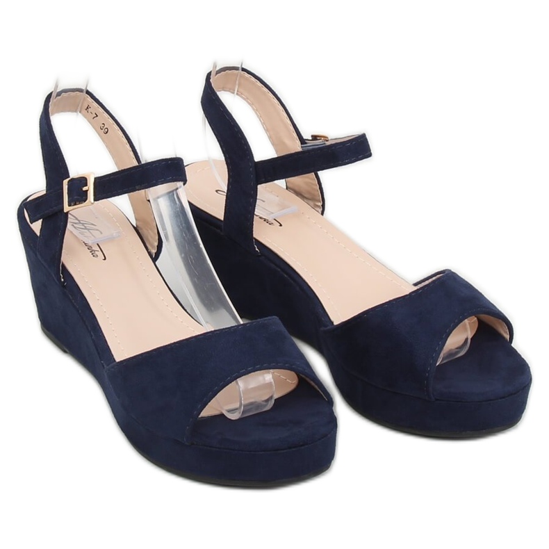 Sandalen mit niedrigem Keilabsatz blau K-7 DK.BLUE navy blau 1