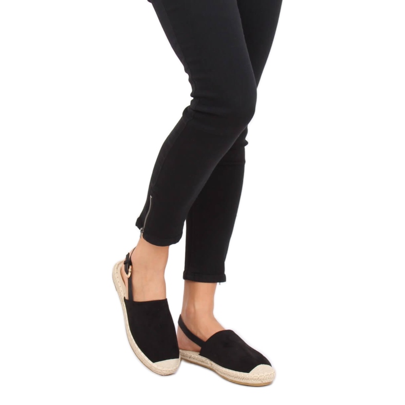 Schwarze Espadrilles mit offenem Absatz schwarz HH-119 Black 1