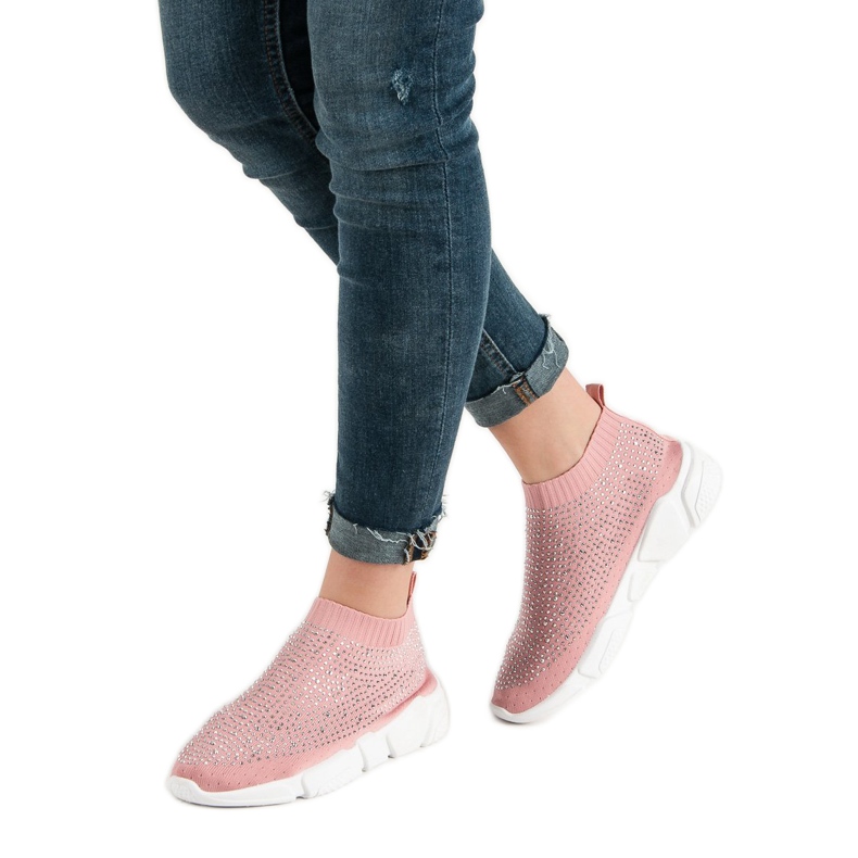 Textile Sportschuhe mit Kristallen rosa 2