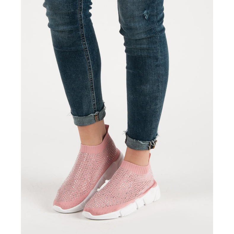 Textile Sportschuhe mit Kristallen rosa 1