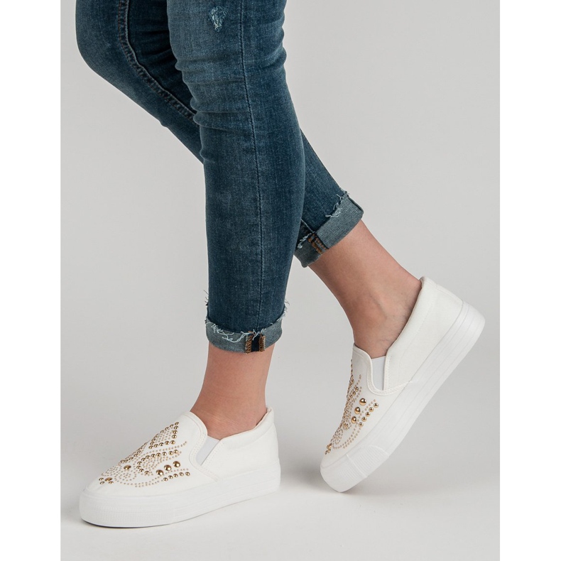 J. Star Weiße Slipons mit Strasssteinen 2