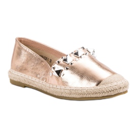 Bestelle Espadrilles mit roségoldenen Nieten gelb rosa 2