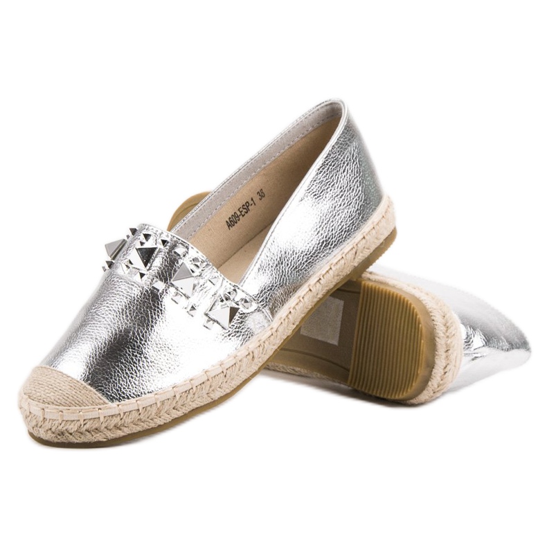 Bestelle Silberne Espadrilles mit Nieten grau 2