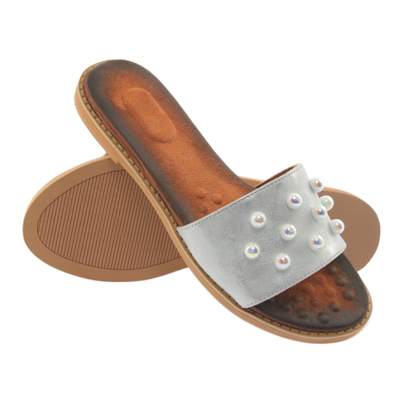 M.Daszyński Frauenflip -Flops 1837 mit grauen Perlen verziert 4