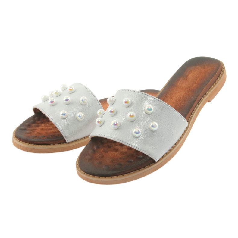 M.Daszyński Frauenflip -Flops 1837 mit grauen Perlen verziert 3