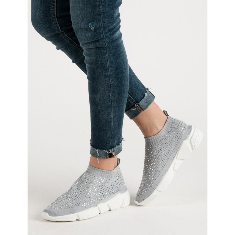 Textile Sportschuhe mit Kristallen grau 1