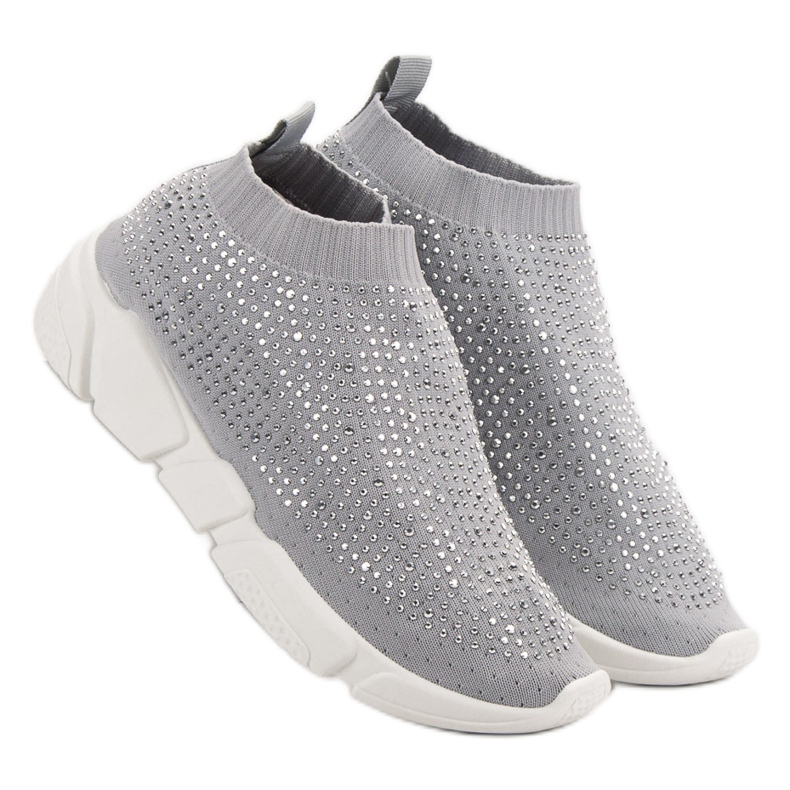 Textile Sportschuhe mit Kristallen grau 2