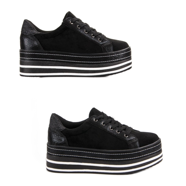 Weide Turnschuhe auf der Plattform schwarz 2