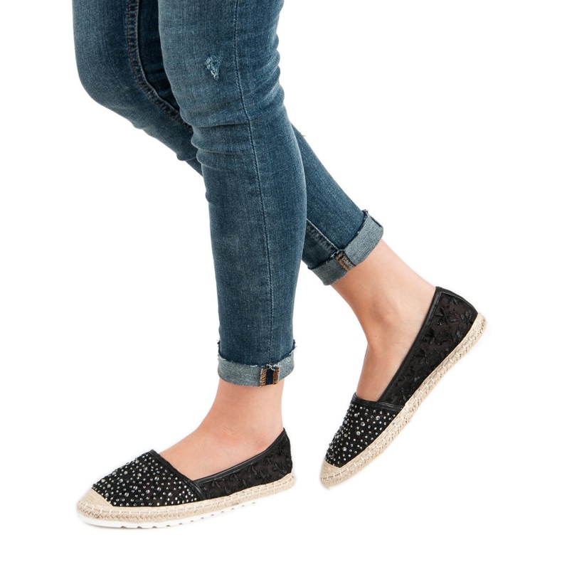 Ideal Shoes Espadrilles mit Kristallen schwarz 1