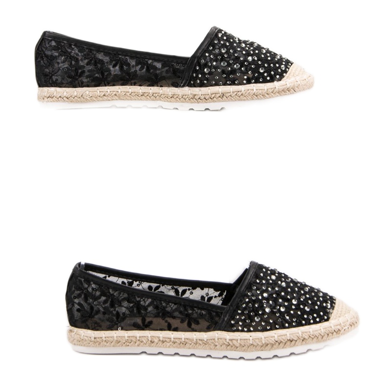 Ideal Shoes Espadrilles mit Kristallen schwarz 2