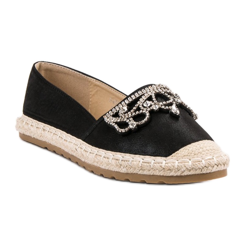 Ideal Shoes Schwarze Espadrilles mit Ornamenten 1