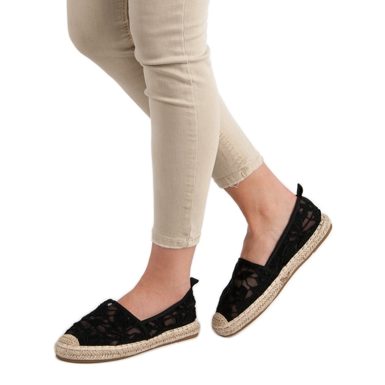 Lucky Shoes Schwarze Espadrilles aus Spitze 2