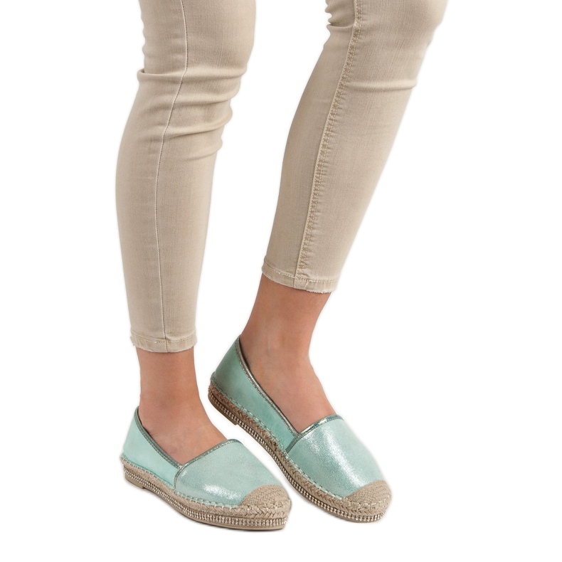 Lucky Shoes Mint-Espadrilles mit Kristallen grün 1
