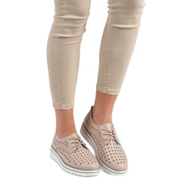 Kylie Durchbrochene Lederschuhe beige 1