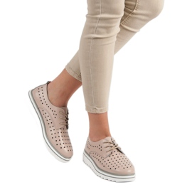 Kylie Durchbrochene Lederschuhe beige 2