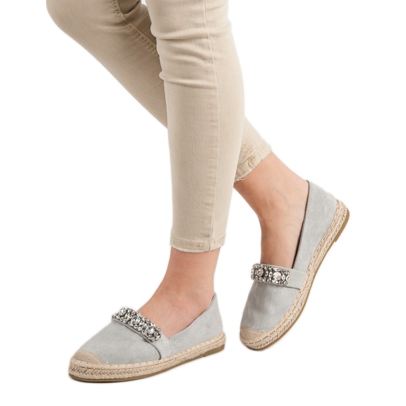 Bestelle Wildleder-Espadrilles mit Kristallen grau 1