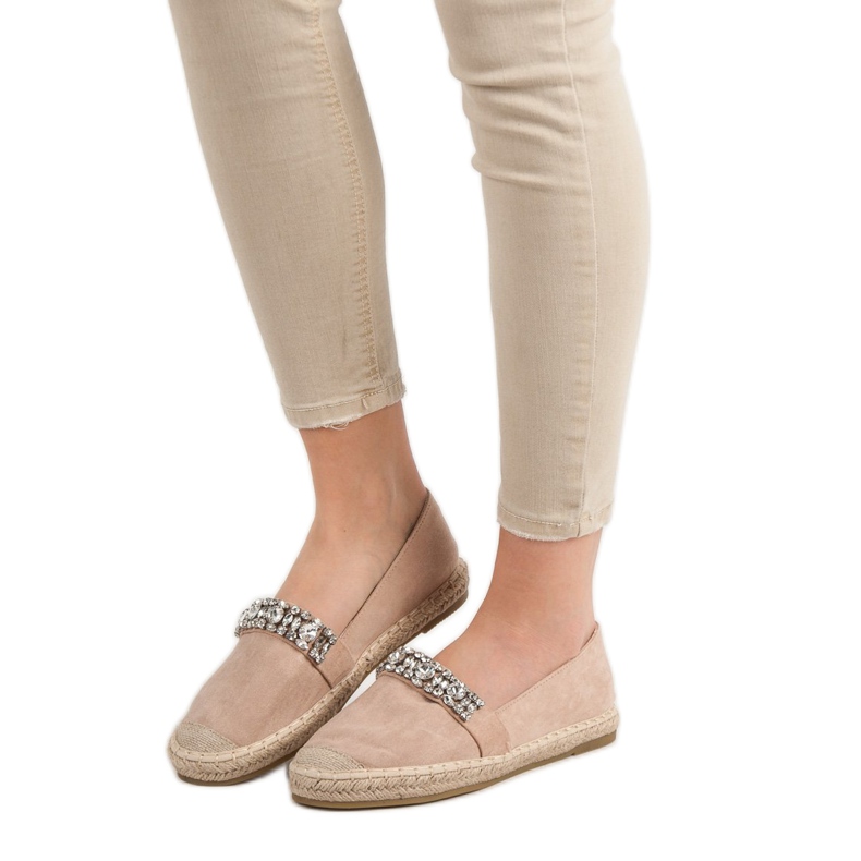 Bestelle Wildleder-Espadrilles mit Kristallen braun 2