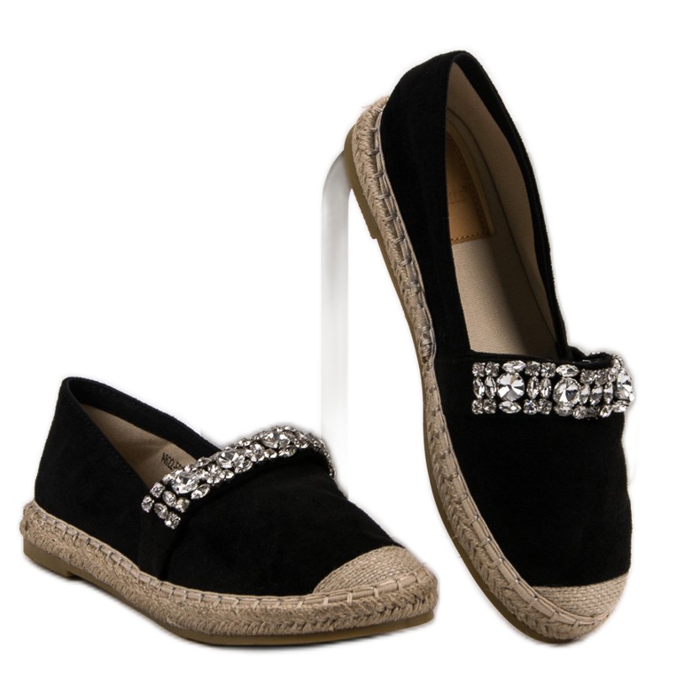 Bestelle Wildleder-Espadrilles mit Kristallen schwarz 2