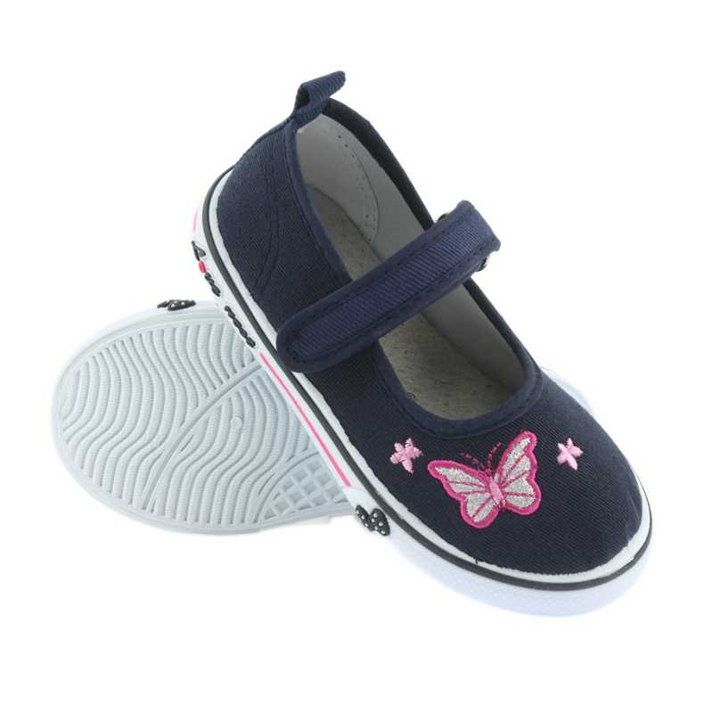 Atletico marineblaue Ballerinas, Ledereinsatz grau rosa 3