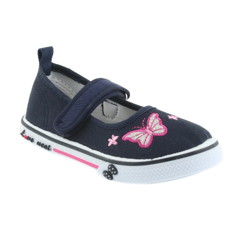 Atletico marineblaue Ballerinas, Ledereinsatz grau rosa 1