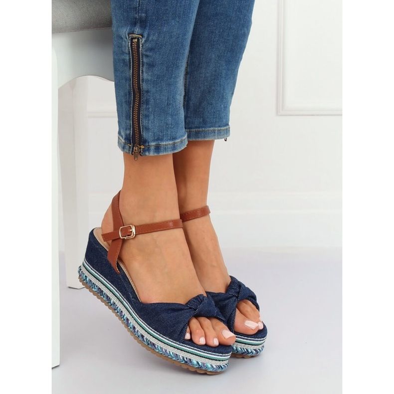Sandalen mit Keilabsatz marineblau B165 Navy 2