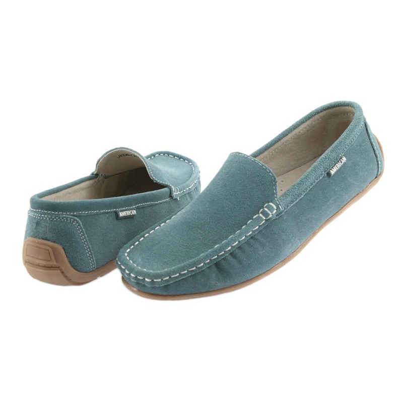 American Club Damenslipper, jeansblaues Leder 4