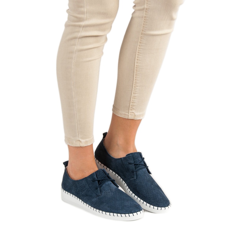 Durchbrochene Lederschuhe blau 1